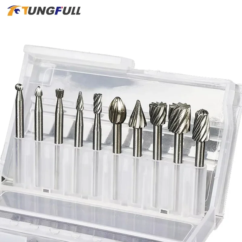 Conjunto de 6 ou 10 Peças de Fresas Rotativas HSS para Tupia, Ferramentas Rotativas para Marcenaria, Gravação e Acessórios Dremel