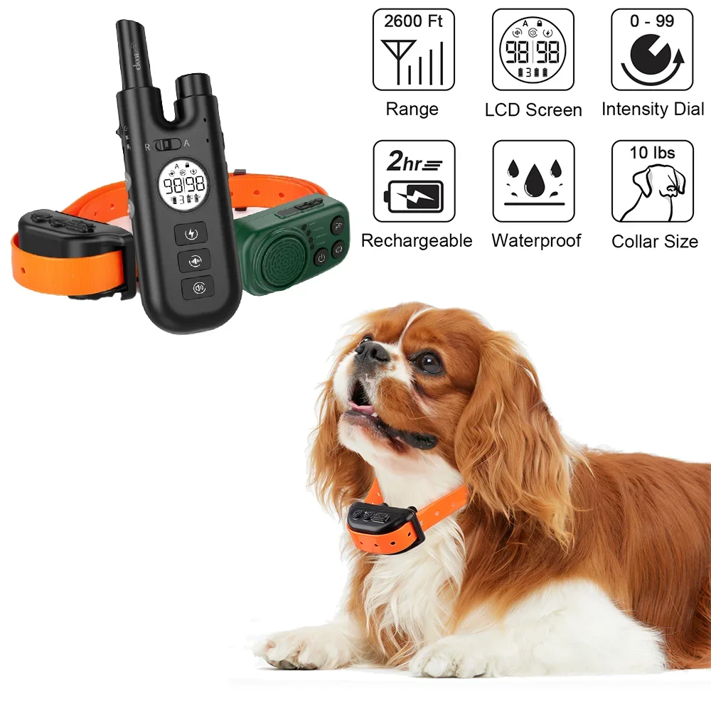 

Dog Training Bark Collar Beeper 2600ft Remote Electric Collar Dog Anti Bark Stop Training Collar Shock Vibration Sound for Dogs