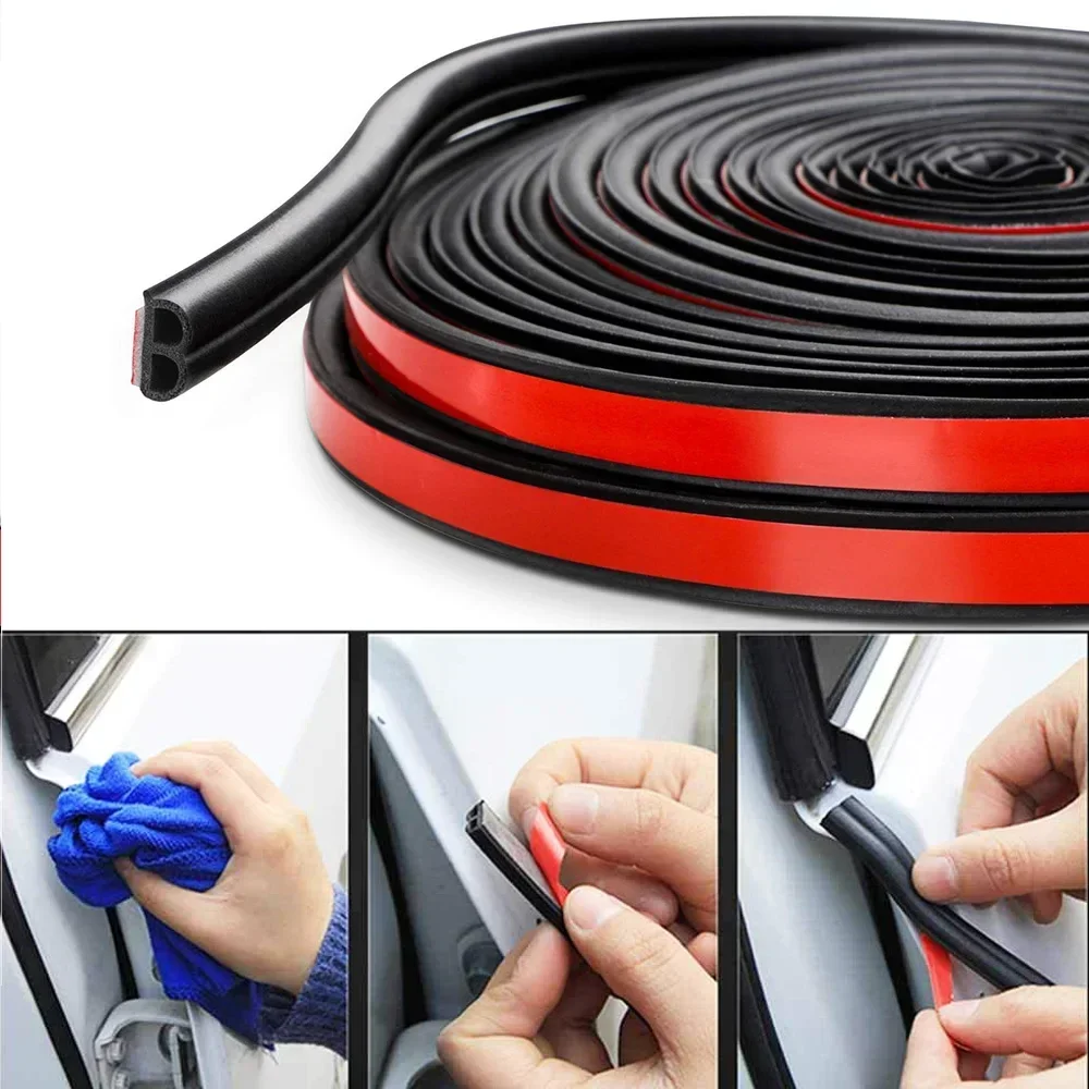 5/10 Meters B Type Car Door Seal Strips Noise Insulation Windproof Weatherstrip Rubber Seals Sticker Auto Interior Accessories