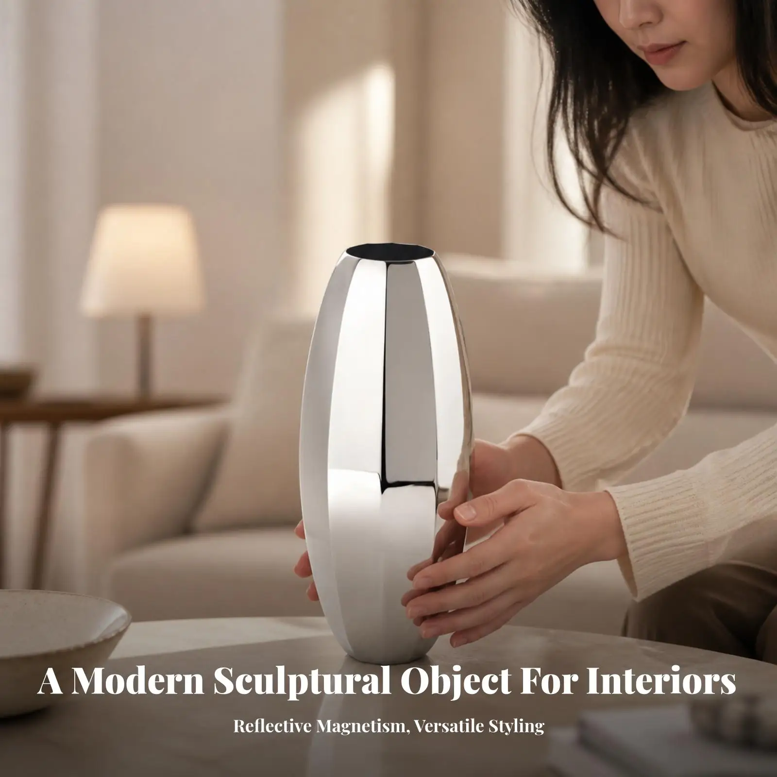 Sleek Geometric Metal Vase for Coffee Table Decor with Luxurious Reflective Finish