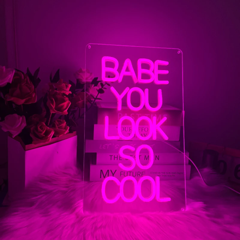 Babe You Look So Cool Neon Sign for Wall Decor LED Acrylic Signs Light up Decor with USB Powered Bedroom Party Bar Decorations
