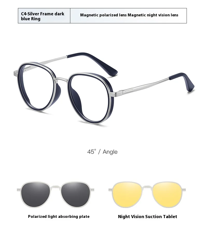VCKA 3-in-1-Sonnenbrillengestell mit Myopie, klassischer Herren-Magnetclip, polarisiert, verschreibungspflichtig, für Damen, individuelle Optik, -0,50 bis -10 – Detail 15