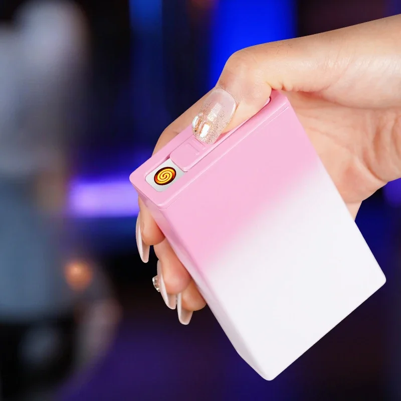 New Type-C Fast Charging Cigarette Case Lighter 20 Cigarettes Slim Cigarette High-looking Women\'s Cigarette Case Cute