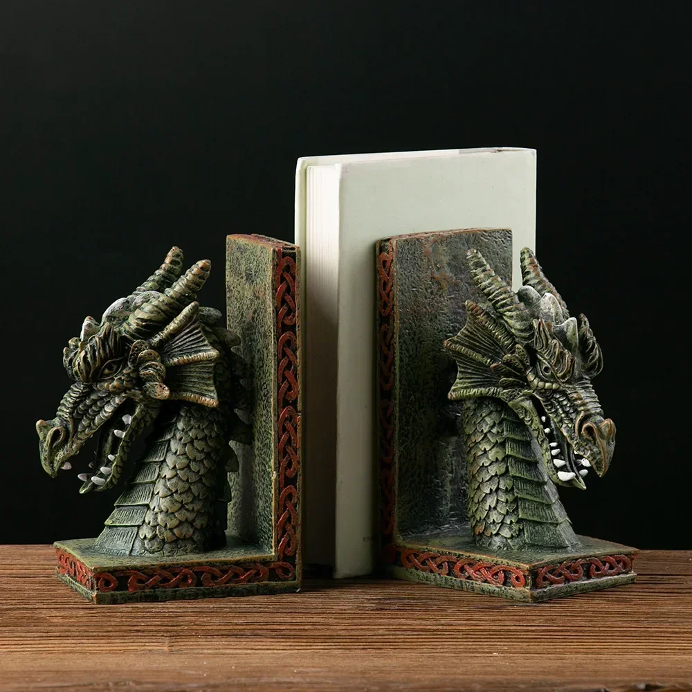 Decorative Bookends Dragons Book Ends Holder Heavy Stoppers Bookshelf Shelves to Hold Books Library Shelf Dividers Home Decor