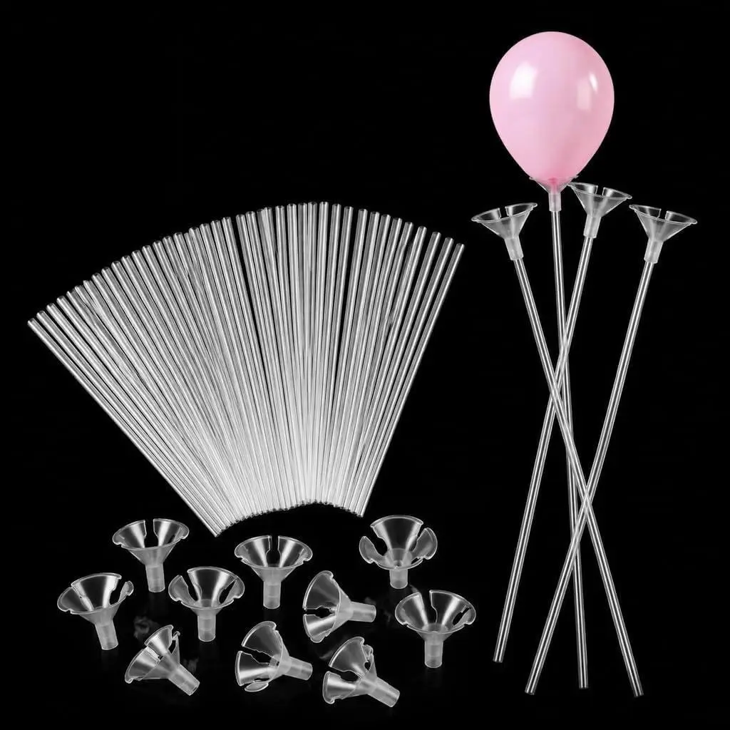 30 Pcs Clear Plastic Balloon Sticks & Cups for Party Decor    30 Pcs Clear Plastic Balloon Sticks & Cups for Party Decor