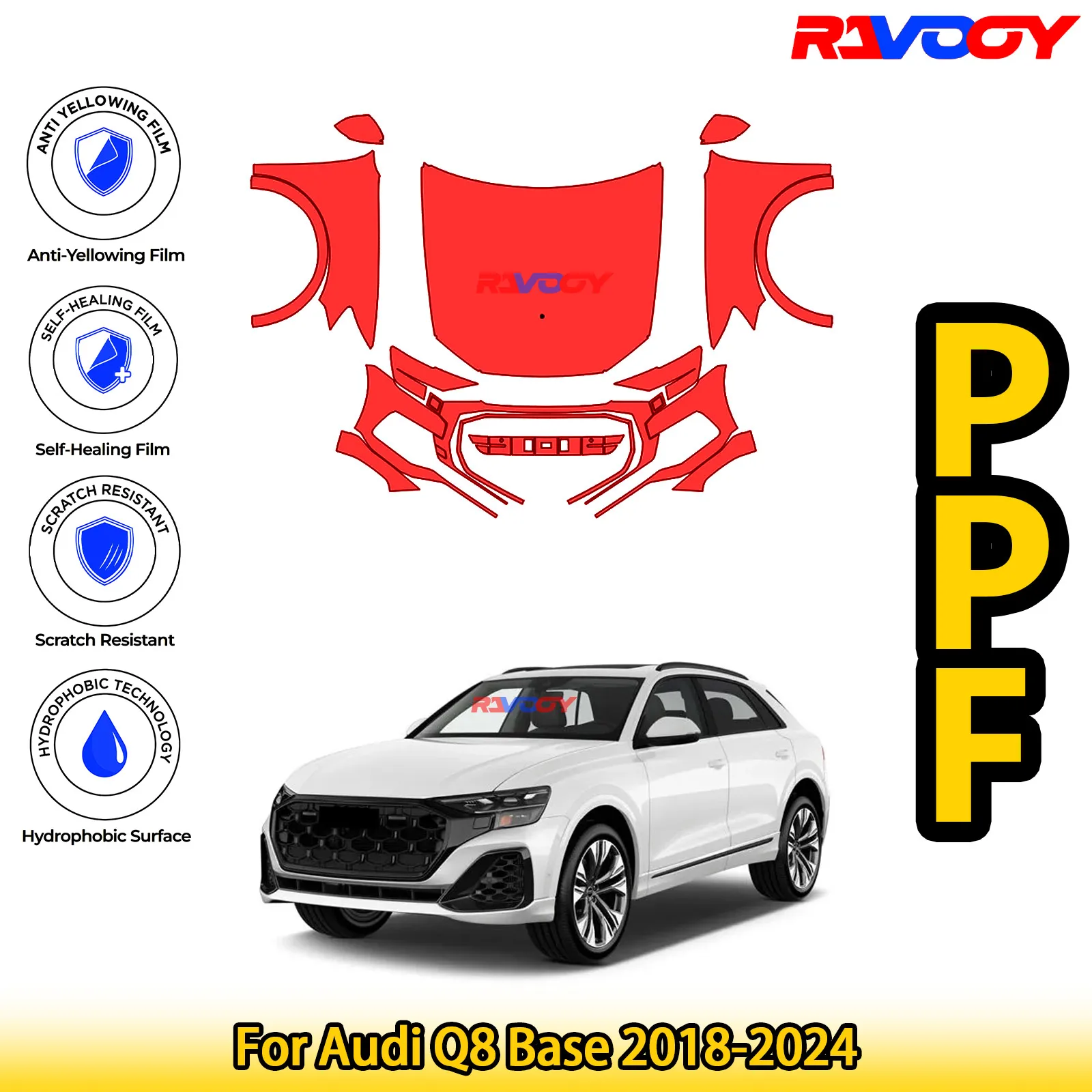 

For Audi Q8 Base 2018-2024 Glossy Matte Black Precut front PPF Kit Paint Protection Film