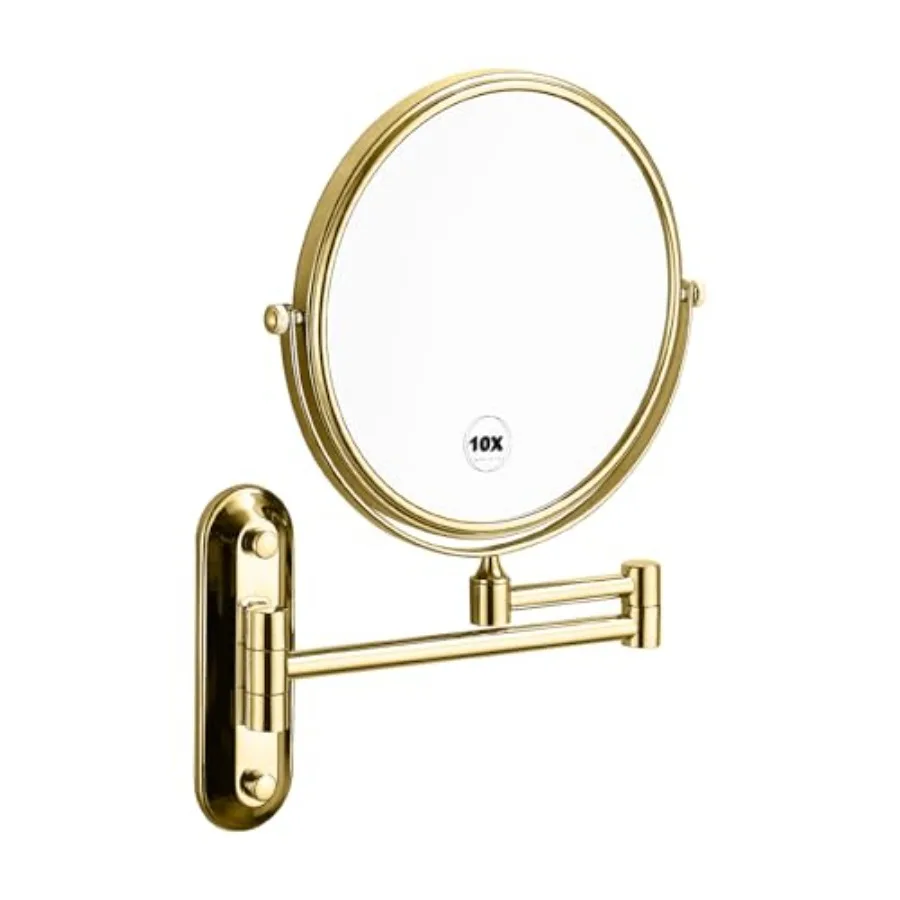 

Золотое двустороннее зеркало для ванной 10-кратное увеличение, поворотное на 360 градусов, с регулируемым выдвижным кронштейном, настенное крепление, 8 дюймов