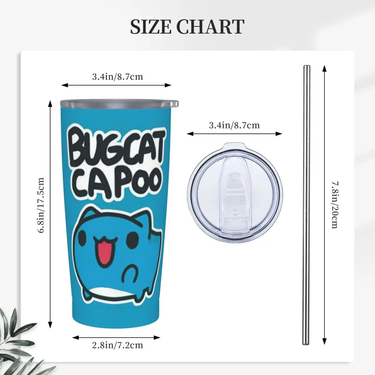 Comic Cat Bugcat Capoo Bug Cat Stainless Steel Tumbler Vacuum Insulated Mug Thermal Cold Bottle Straw With Lid 20oz