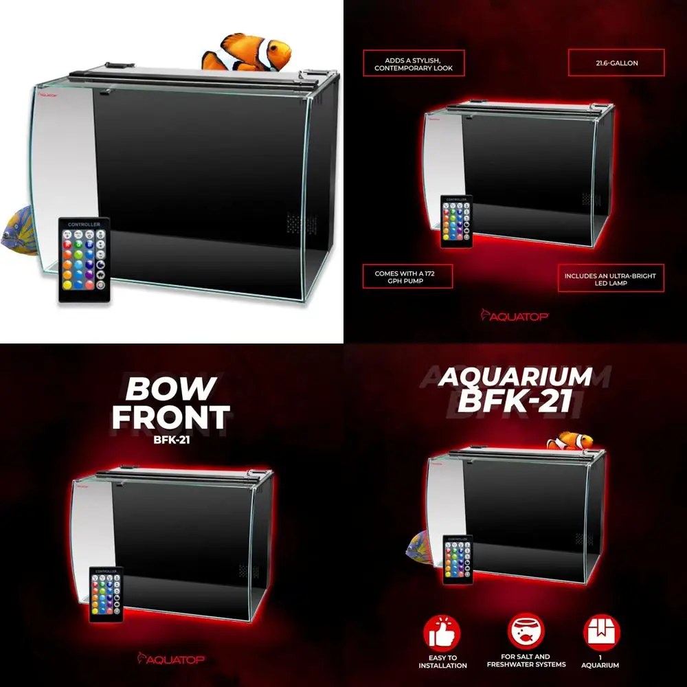 

Desktop Aquarium Kit: 21.6 Gallon Bow Front Glass Tank with Filter and LED Light for Freshwater and Saltwater Fish