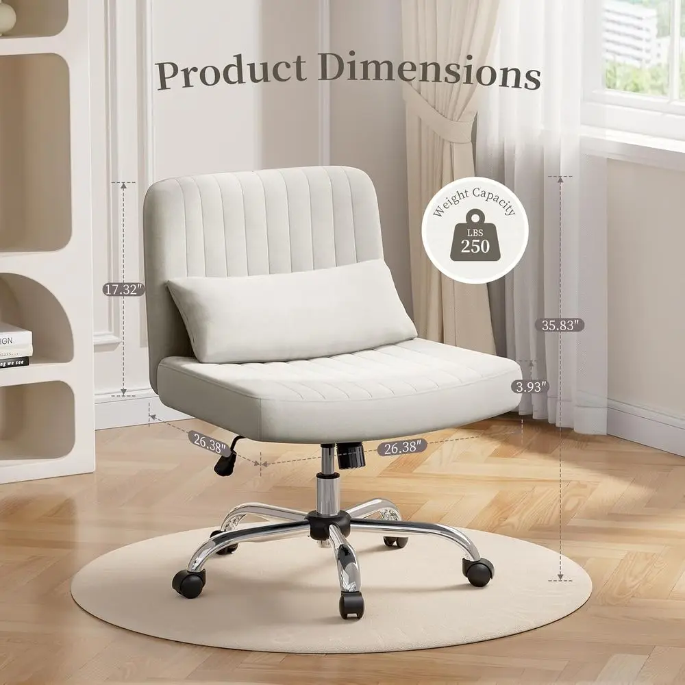كرسي مكتب أنيق ذو غرز متقاطعة مع عجلات دوارة، كرسي مكتب مريح للمنزل، مقعد زينة بارتفاع قابل للتعديل، بيج قطيفة