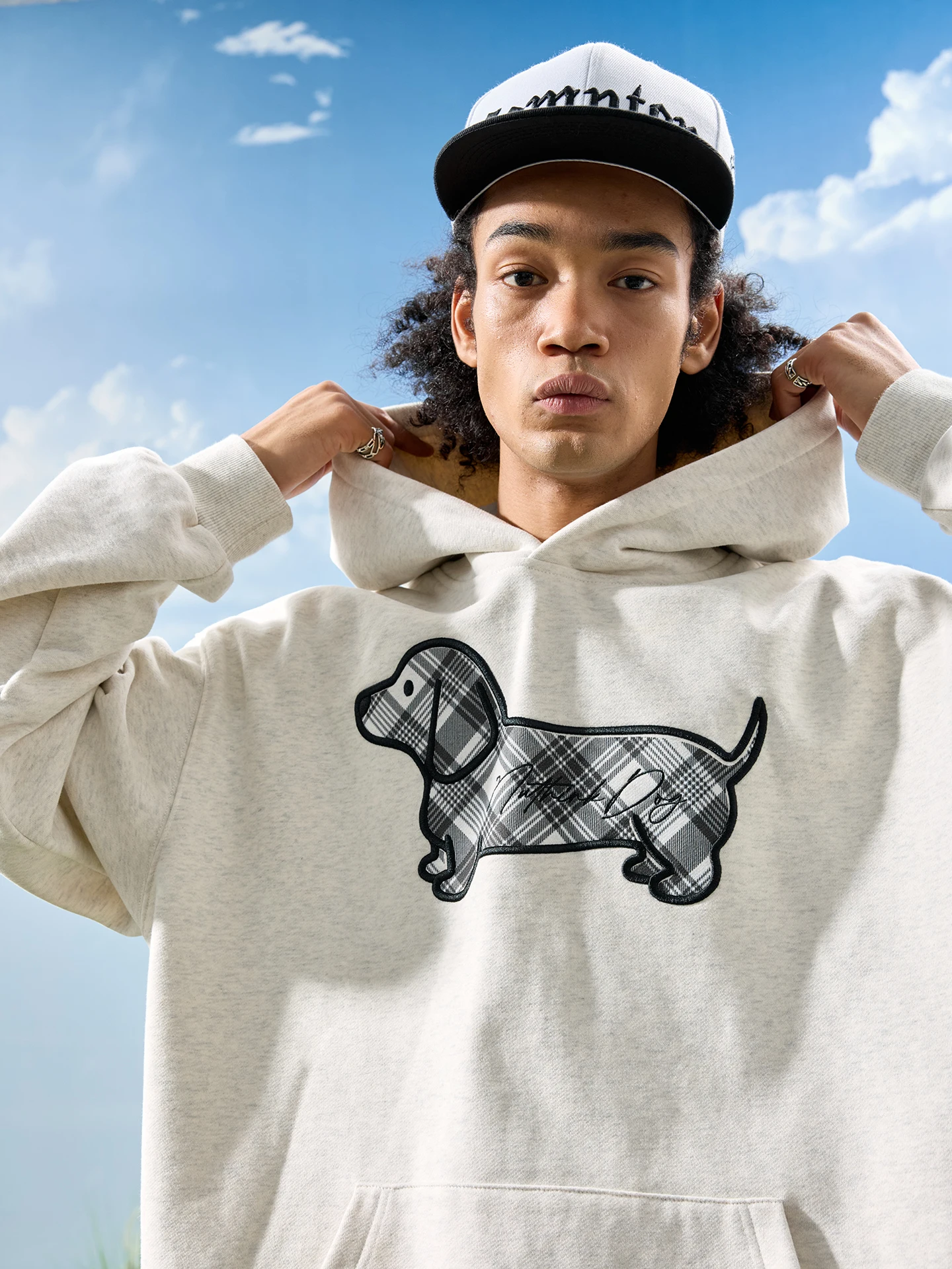 

Худи Nuthink в американском ретро-стиле с вышивкой в клетку, цветной блок, весна 2026, из хлопка, с длинными рукавами