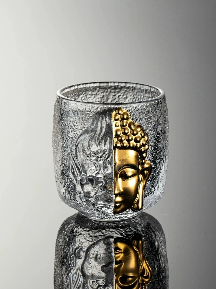 Buddhism Zen Spirit Devil Or Buddha 3D Relief Crystal Shot Glass Frosted Wine Cup Sake mug Liquor Whisky Glass Wineglass Teacup