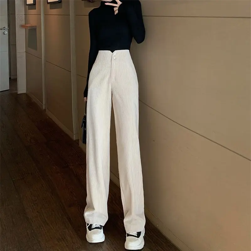 Corduroy Wide-Leg Pants Children Winter High Waist Drooping 2023 New Baggy Straight Trousers Mop Pants