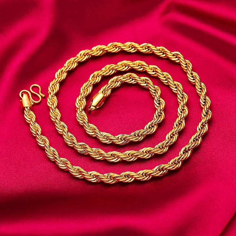 Men 24K Gold AU999 Pure Gold Dragon Head Twist Chain Necklace - Solid durable, 3D plump, non-deformable