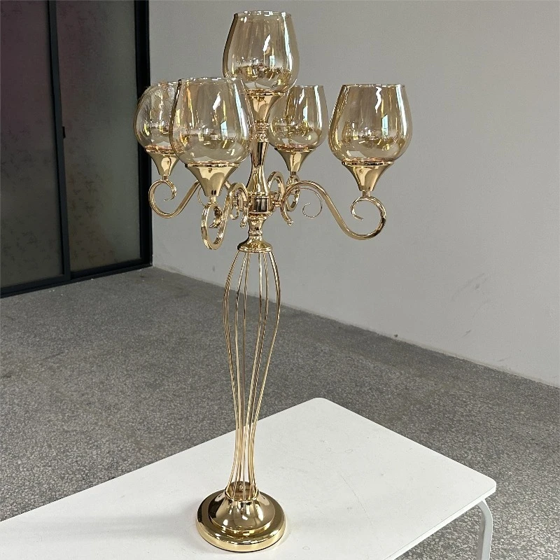 New wedding decoration table ornament 5 arm gold candle holder