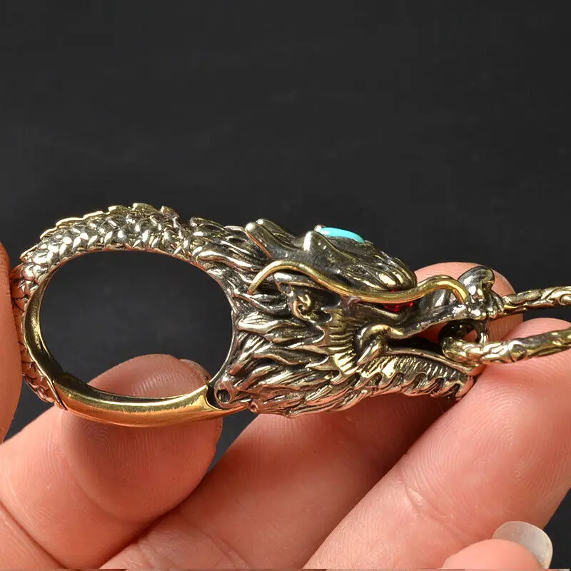 Brass Dragon Head keychain Pants Clip Hook Car EDC Keychain For Men And Wome