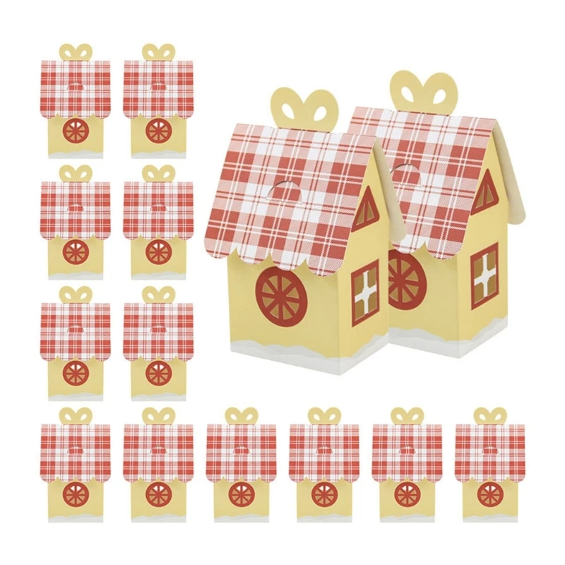 Bulk 24Pcs Festival House Pattern Paper Gift Boxes Holiday Candy Packaging For Parties Family And DIY Crafts view 2