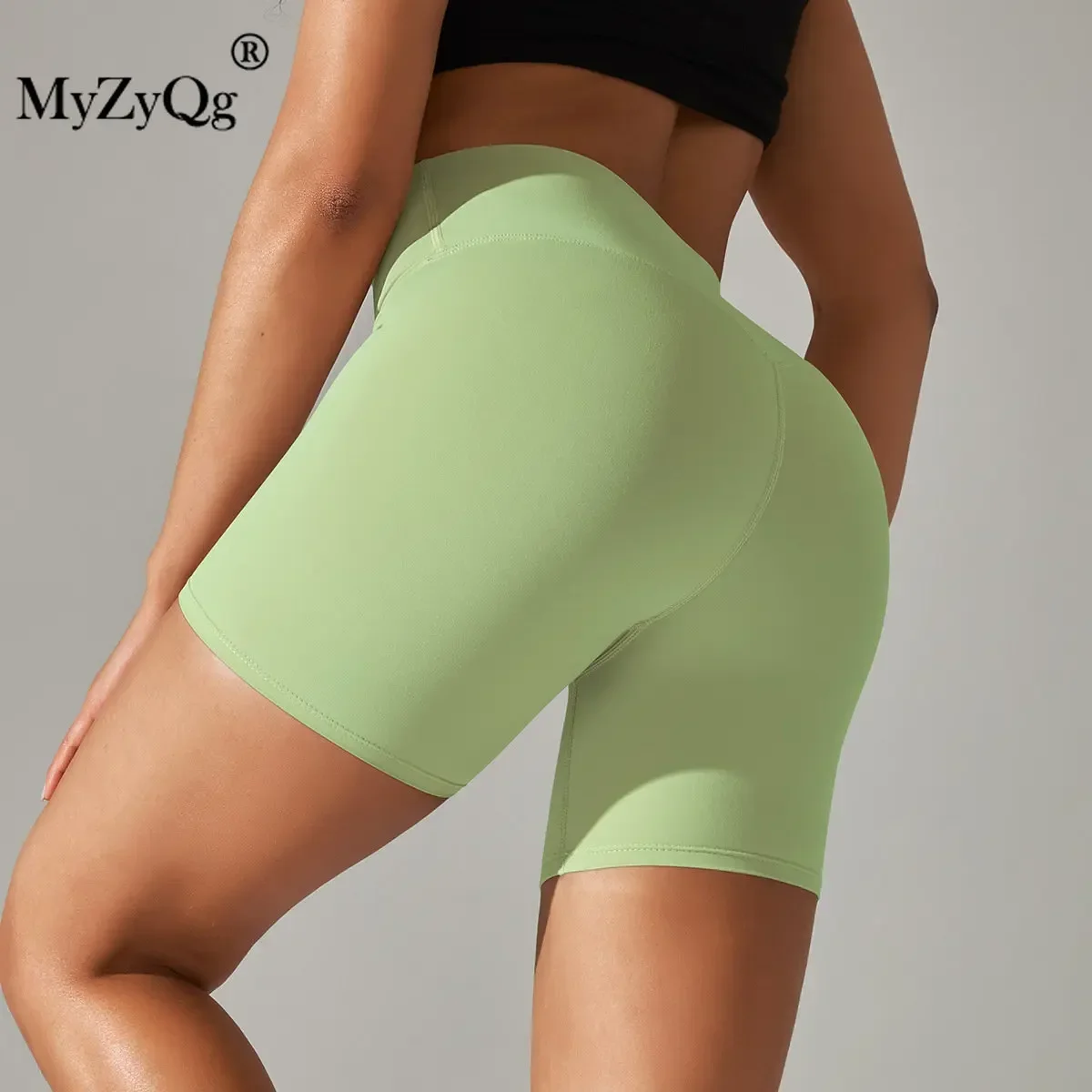 MyZyQg Summer New Solid Color Yoga Shorts Double-sided Hairy Tight Height Waist Elastic Sports Fitness Three-point Pants