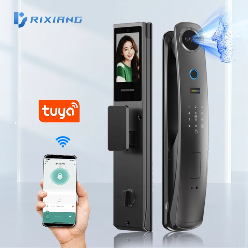 Face Recognition Smart Door Lock with Fingerprint Touchscreen WiFi  App and 9 Language Support for House Apartment