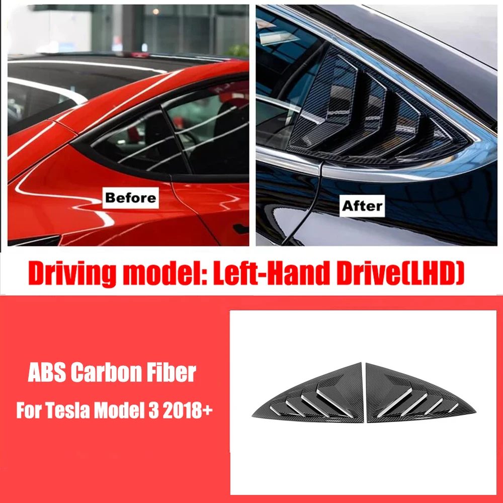 ABS Car Refit Kit Rear Window Louver Shutter Side Vent Panel Cover Trim sticker For Tesla Model 3 2018-2021 Exterior Accessories