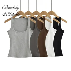 Solid U-neck Sleeveless Women Sleeveless Tank Crop Vests Summer New Sexy High Strecth Sleeveless Vest