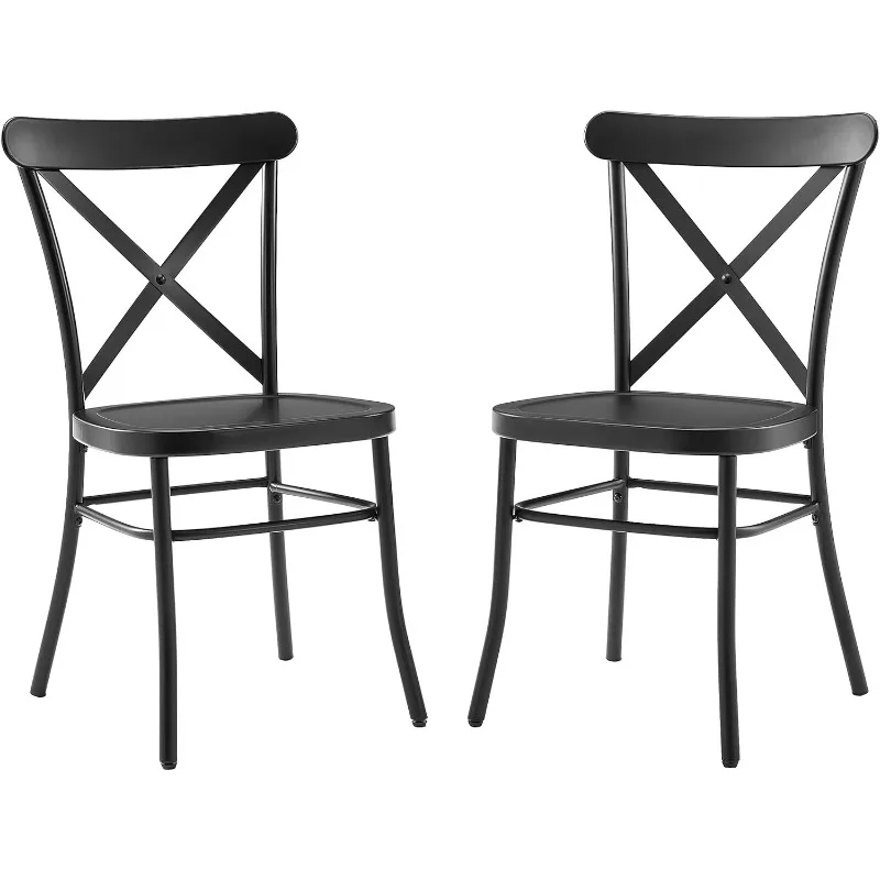 

Crosley Furniture Camille Metal X Back Café Dining Chairs Set of 2, Matte Black