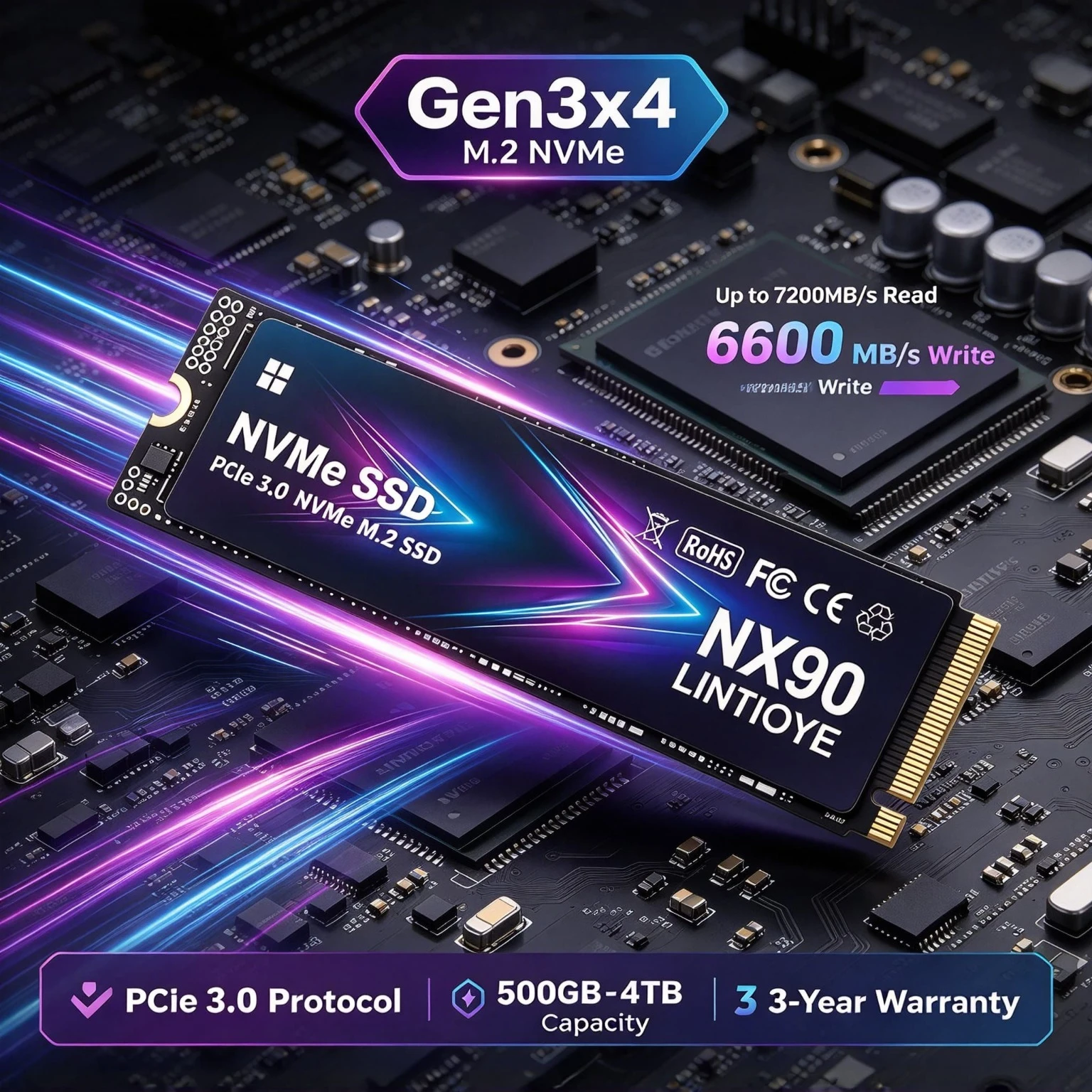 NX90 7200MB/s Internal Hard Drive M.2 NVMe PCIe 3.0 500GB 1TB 2TB 4TB Solid State Disk Storage Component for Laptop Desktop Offl