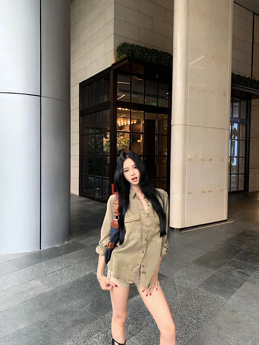 

Women's Black Gothic Shirts and Blouses Y2k Vintage Harajuku 2000s Elegant Oversize Polo-Neck Long Sleeve Shirts Clothes Summer