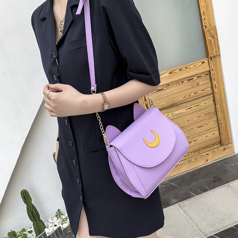 2023 New Sailor Moon Women Handbag Cat Ear Shape Chain Shoulder Bag PU Leather Creative Laides Messenger Crossbody Small Bag