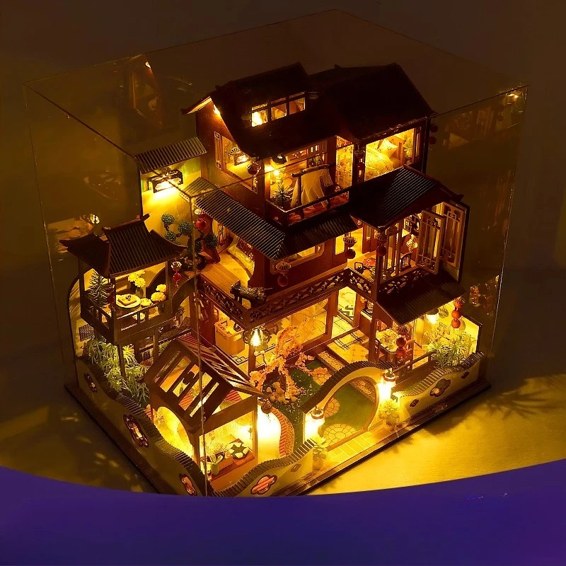 

Chinese Style DIY Miniature House Kit, Architectural Model Building Toy, Handmade Pagoda Villa, Creative Cultural Craft Project