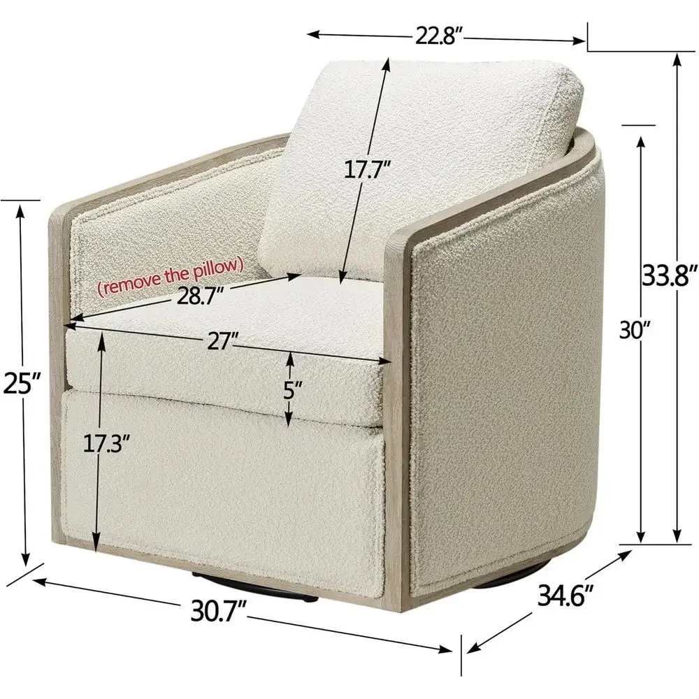 Swivel Barrel Armchair with Cream White Boucle Fabric, Perfect for Living Room, Lounge, and Bedroom