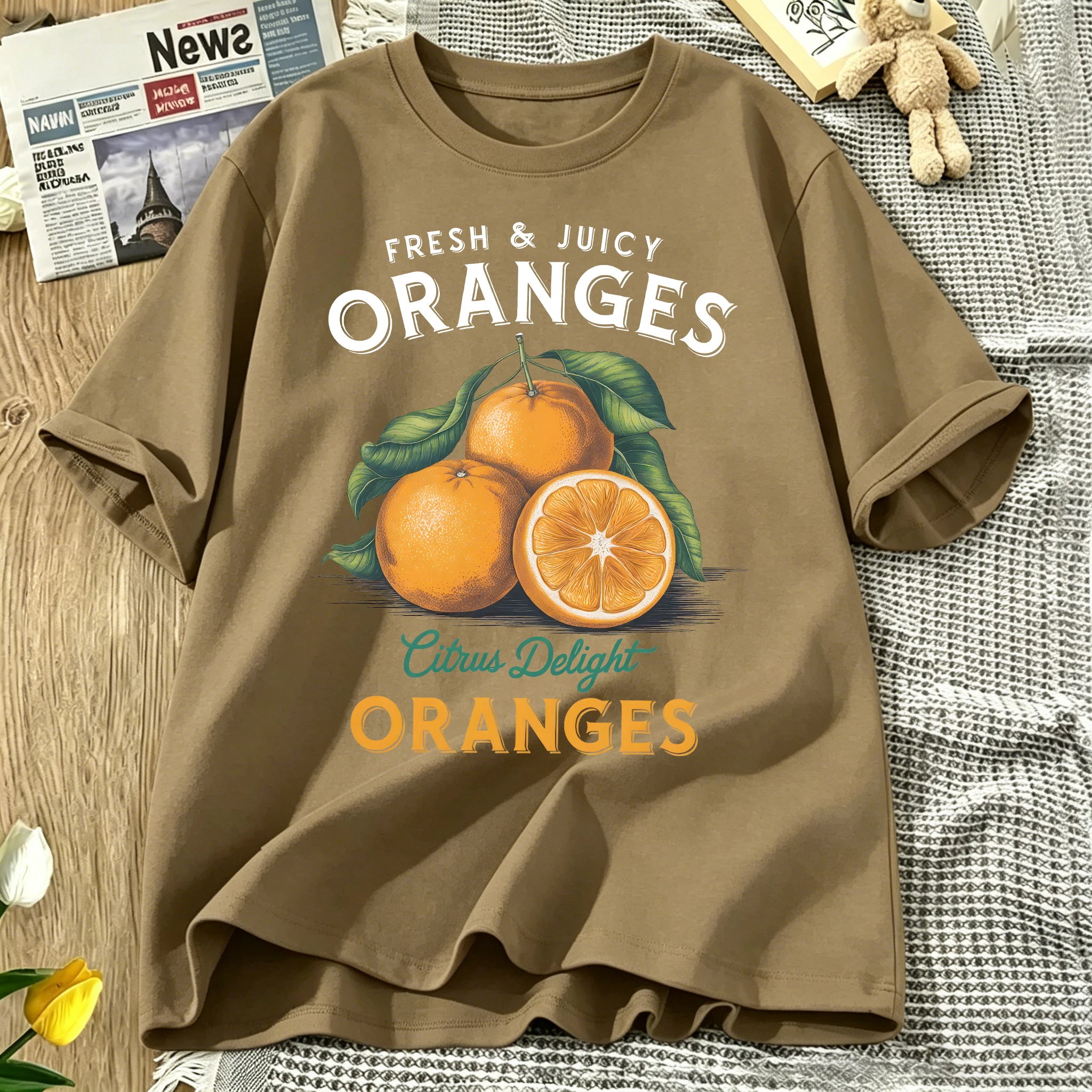 Fresh Juicy Oranges Fruit Printed Women T Shirt Casual Oversized T-Shirt Y2K Cotton Breathable Tops Summer O-Neck Short Sleeve