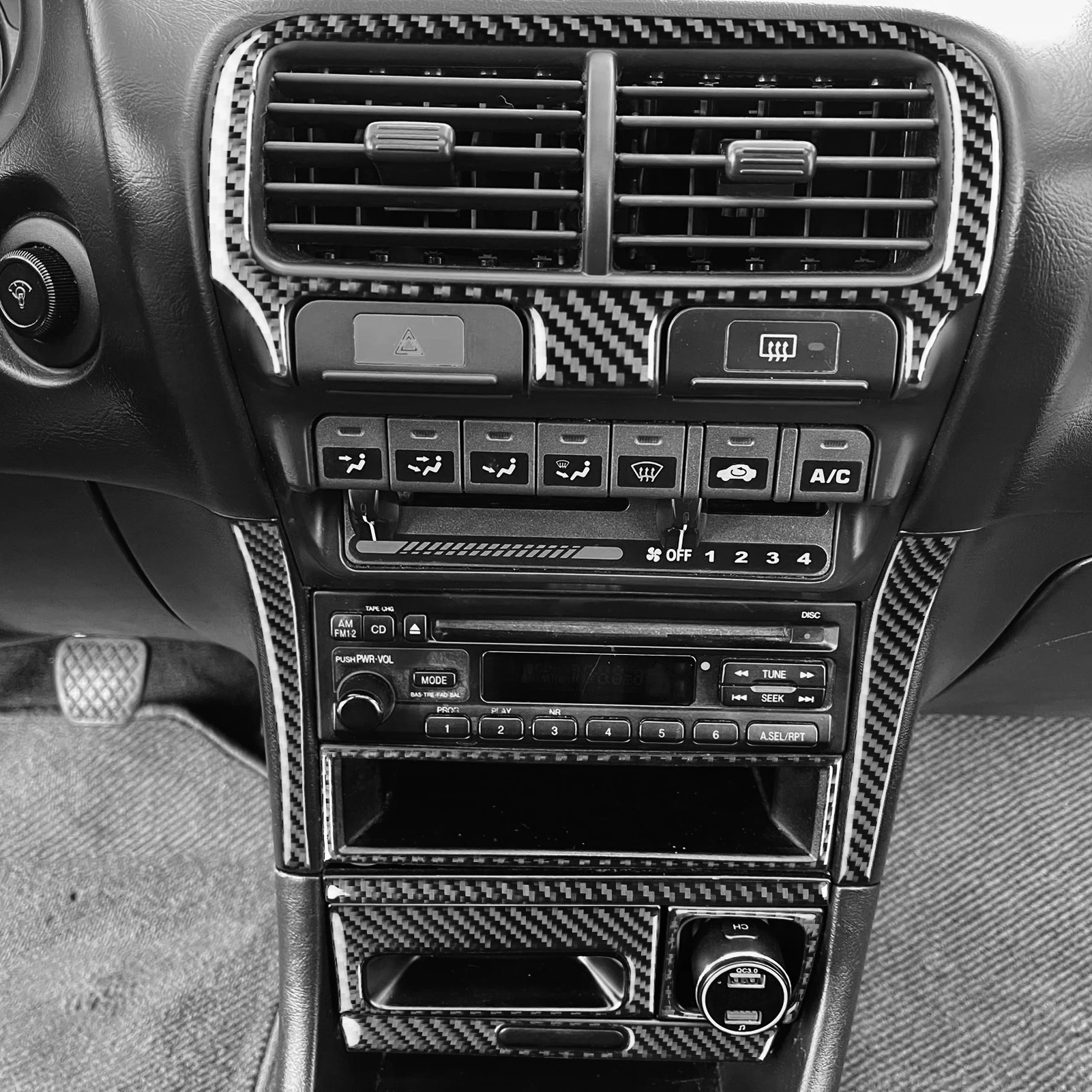 For Acura Integra 1994-2001 Real Carbon Fiber Stickers Central radio AC CD control panel Car Accessories Interior decorative
