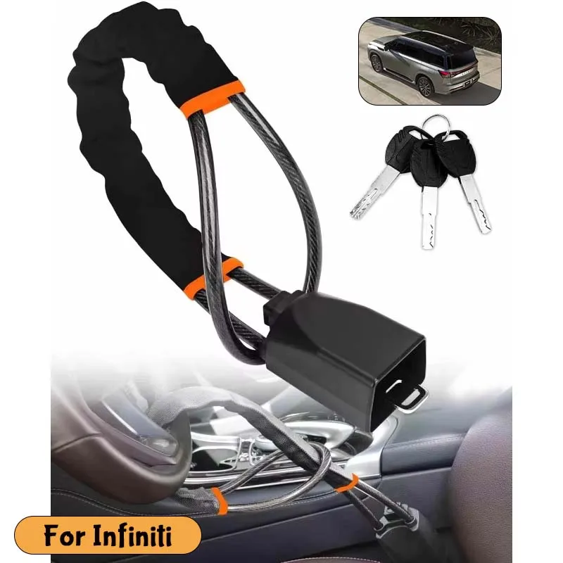 For Infiniti Car Steering Wheel Lock Steel Rope Anti-Theft Lock With Seat Belt Socket Vehicle Security Locking System