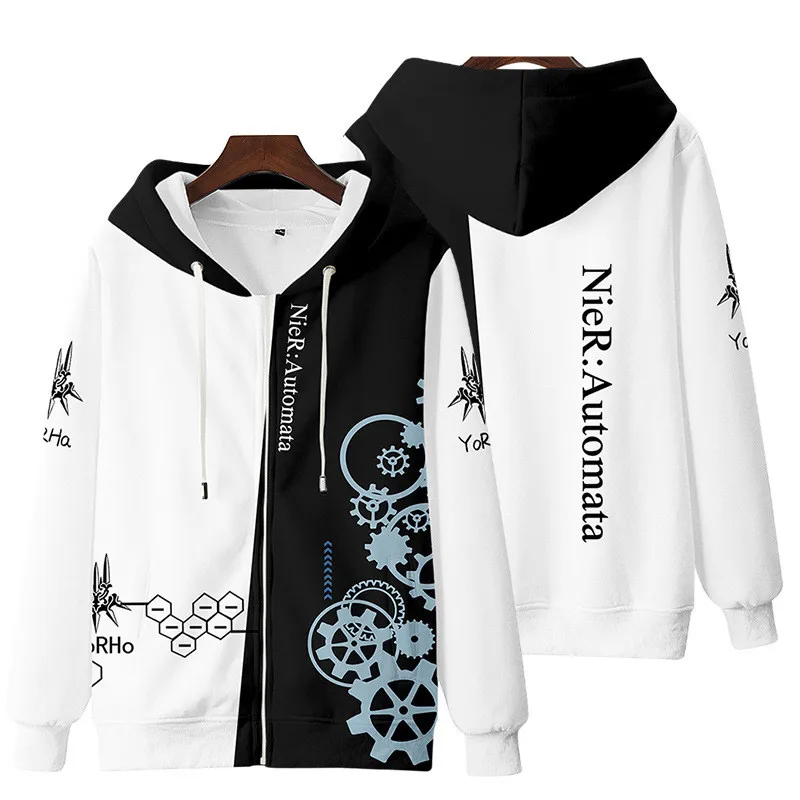 Game NieR Automata 2B YoRHa No. 2 Type B 9S YoRHa No. 9 Type S Cosplay Costume 3D Sweatshirt Men Zipper Hoodies Outwear Coat