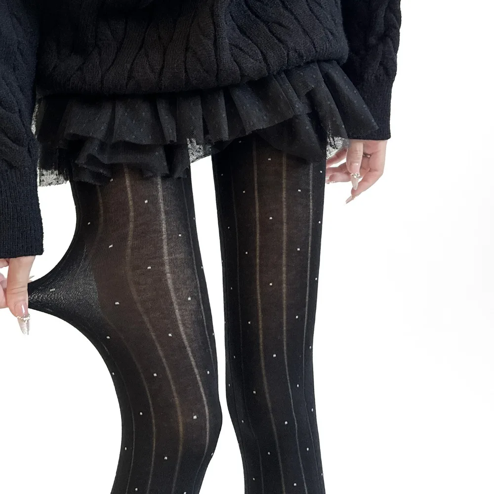 

Essential Polka Dot Pattern Pantyhose Ribbed Texture Comfortable Tights Fashion Cotton Material Leggings