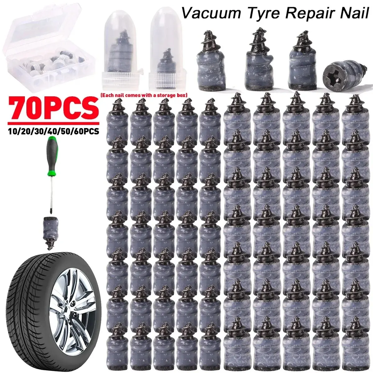 Pro Universal Vacuum Tyre Repair Nail Kit Glue Free Tubeless Tire Car Motorcycle Scooter ATV Puncture Fix Set