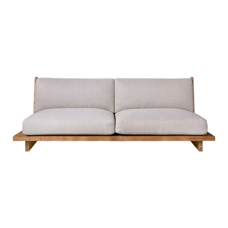 

Solid wood frame living room small apartment Nordic simple storage three-person floor fabric log wabi sandy wind