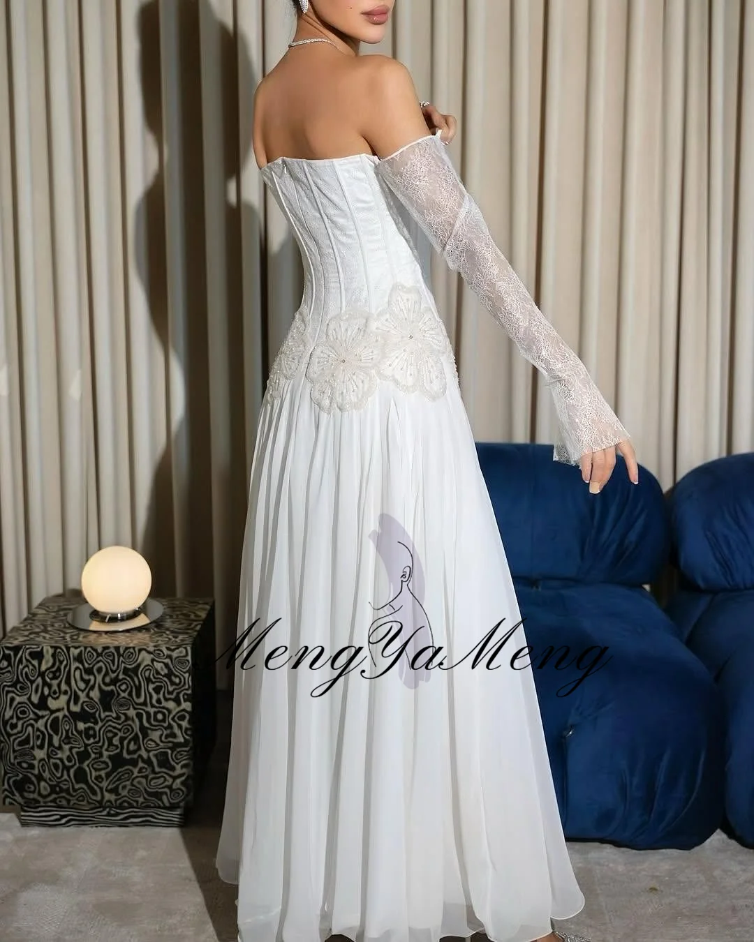 ZHUISHU رقبة قارب دانتيل 3/4 كم فساتين لحضور الحفلات الموسيقية خط زهور زينة للنساء فساتين الحفلات مخصصة لحفلات الزفاف العروس