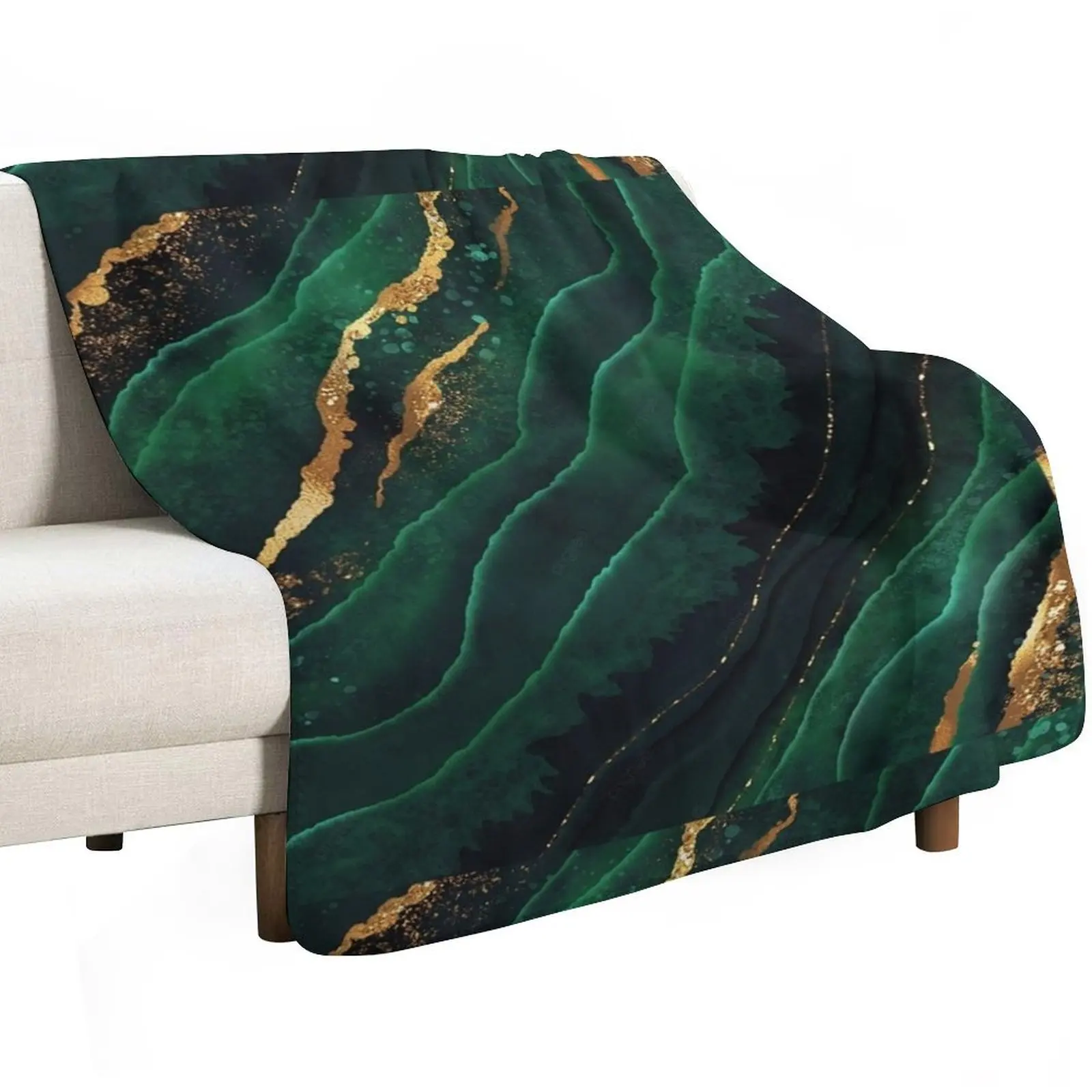 Dark green and gold streaks marble print Throw Blanket Large Plush Shaggy Blankets For Sofas Luxury Throw Blankets