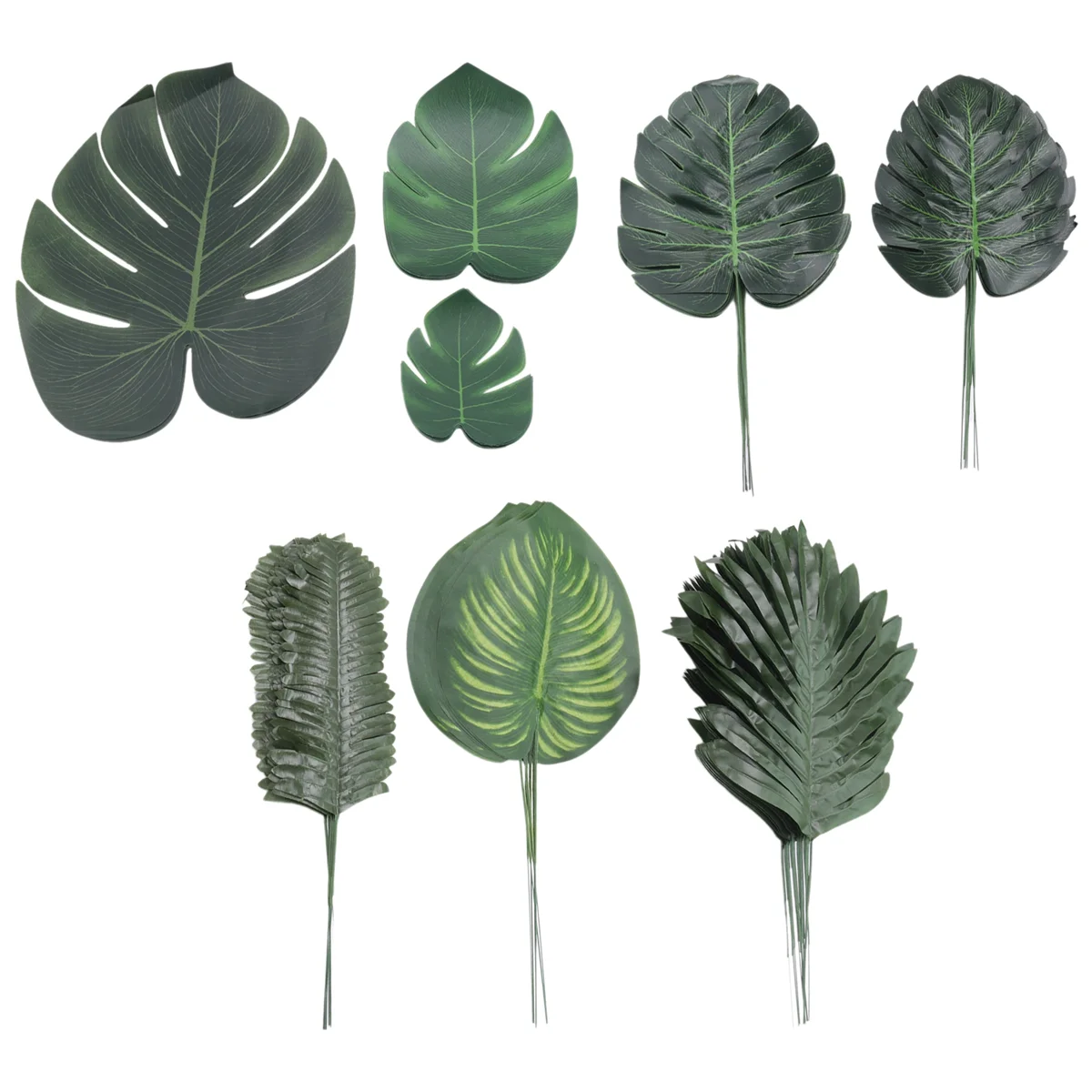 U-VBN-88 Pieces Palm Jungle Leaves 8 Kinds Faux Tropical Monstera Leaves with Stems for Hawaiian Luau Party Beach Theme Party