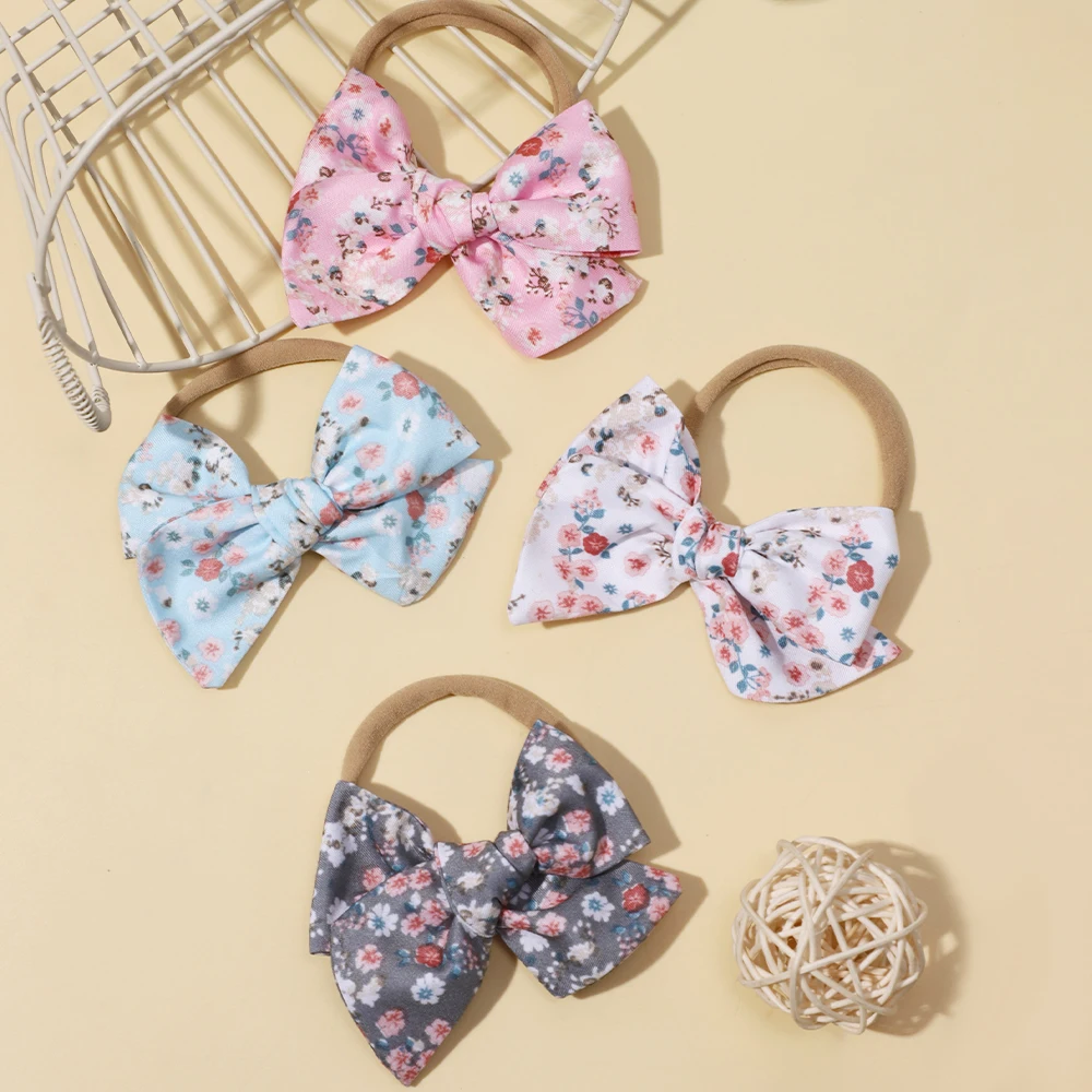 Fashion Print Bowknot Baby Girls Headband Newborn Nylon Elastic Hair Bands Toddler Bow Hairbands Headwear Kids Hair Accessories