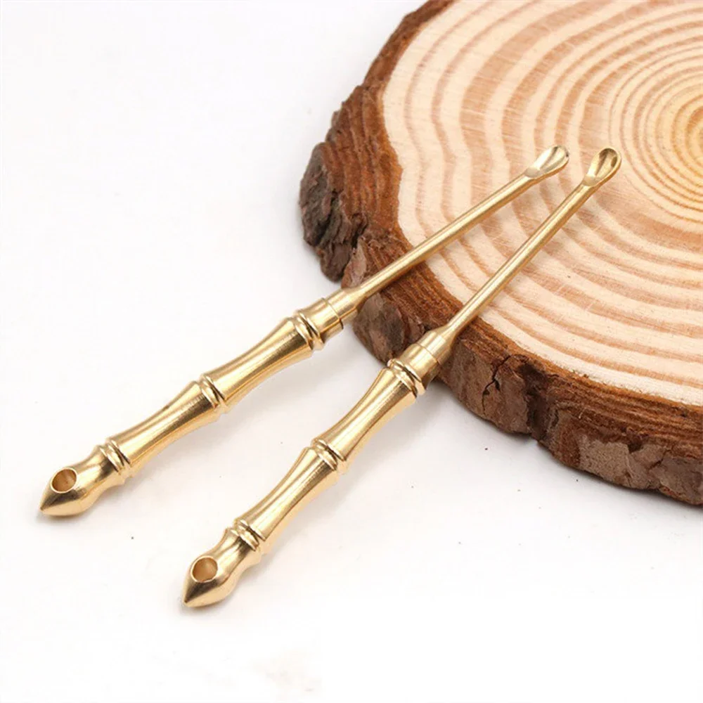 Portable Multifunctional Brass Toothpick 2 in 1 Ear Spoon Toothpick Outdoor Picnic Fruit Picks Toothpick Keychain Ring Tool