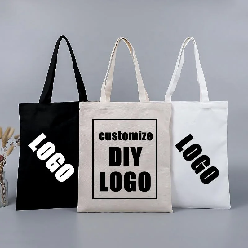 100pcs/Lot Wholesale Eco Friendly Reusable Organic Canvas Tote Bag Grocery Cotton Cloth Shopping Bags with Custom logo Printed