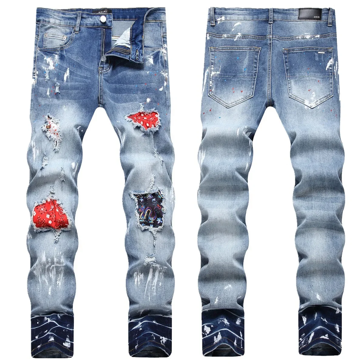 EH·MD® National Style Embroidered Splicing Men's Jeans High-End Soft Casual Cotton Stretch Patch Luxury Fashion Four Seasons2023