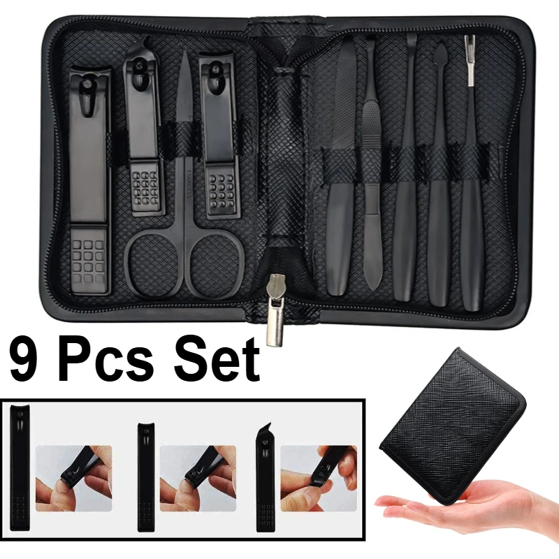 

9Pcs Nail Clippers Sets High Precisio Stainless Steel Manicure Kit Fingernails & Toenails with Portable Stylish Case