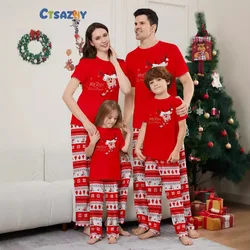 2024 new Deer long sleeve printed pants baby boys and girls women's men's red Christmas parent-child pajamas pajama pants 2 sets