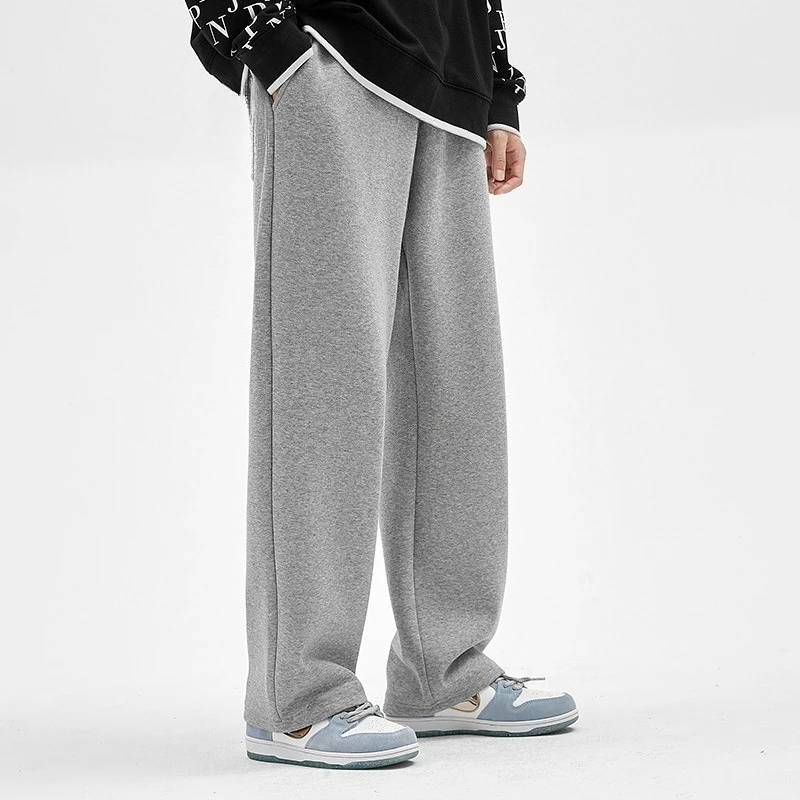 

Мужские спортивные штаны на весну и осень, широкие брюки свободного кроя, большие размеры, серые повседневные брюки на флисовой подкладке, струящиеся прямые брюки из чистого хлопка