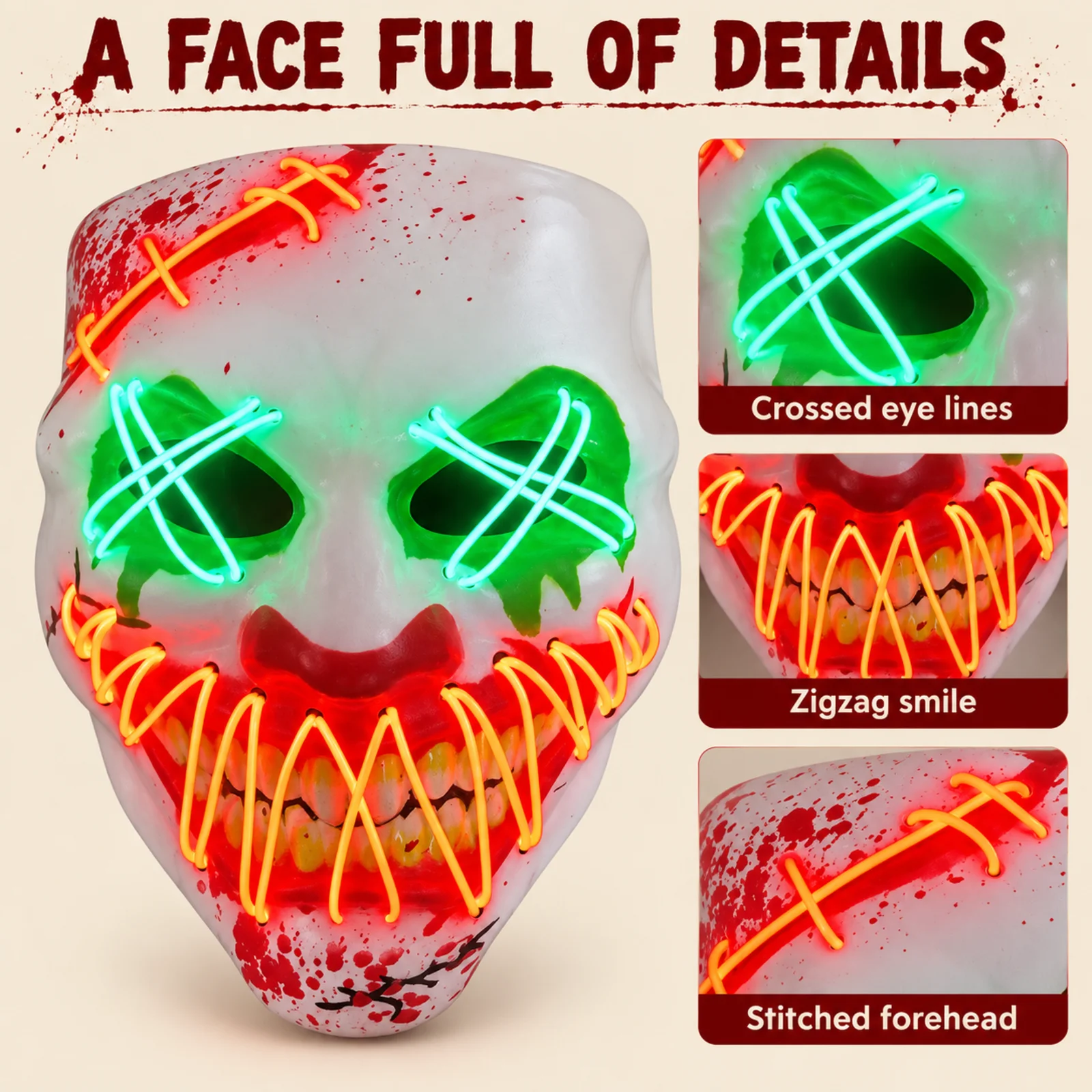 Masque de clown lumineux à LED - Led Purge Mask Halloween avis et prix