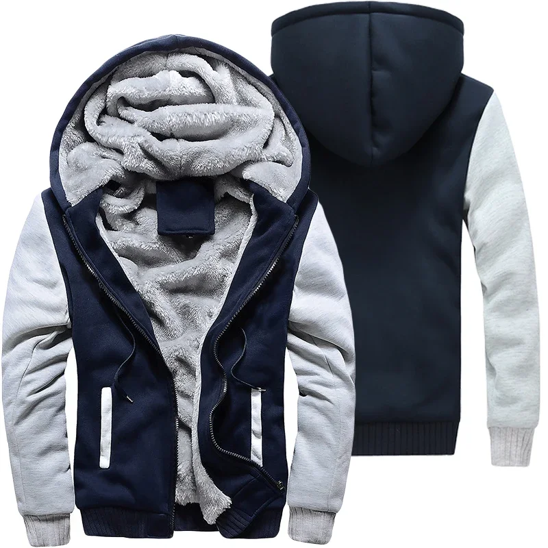 

2024 Men's Thicken Jacket Fleece Lining Winter Warm Hooded Coats Windproof Full Zip Down Jackets Casual Outwear Sportswear